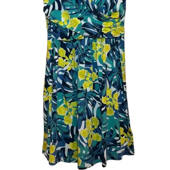 Lands End Tropical Print Sleeveless Fit & Flare Mock Wrap Floral Medium Dress - Picture 3 of 8